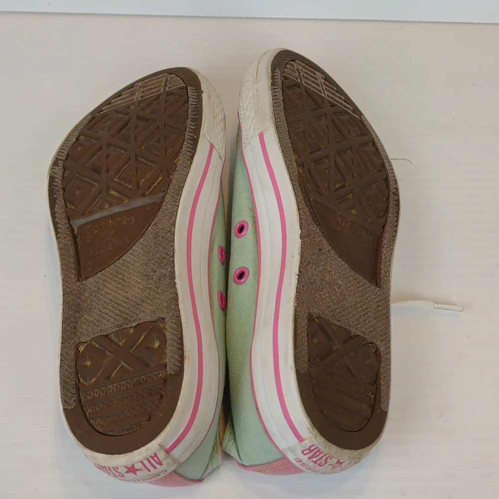 Converse Youth All Star Low Double Tongue Laces Sneakers Skate Shoes Pink & Mint